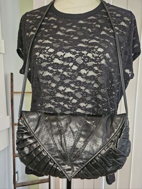 New York New York Vintage Black Leather Shoulder Bag